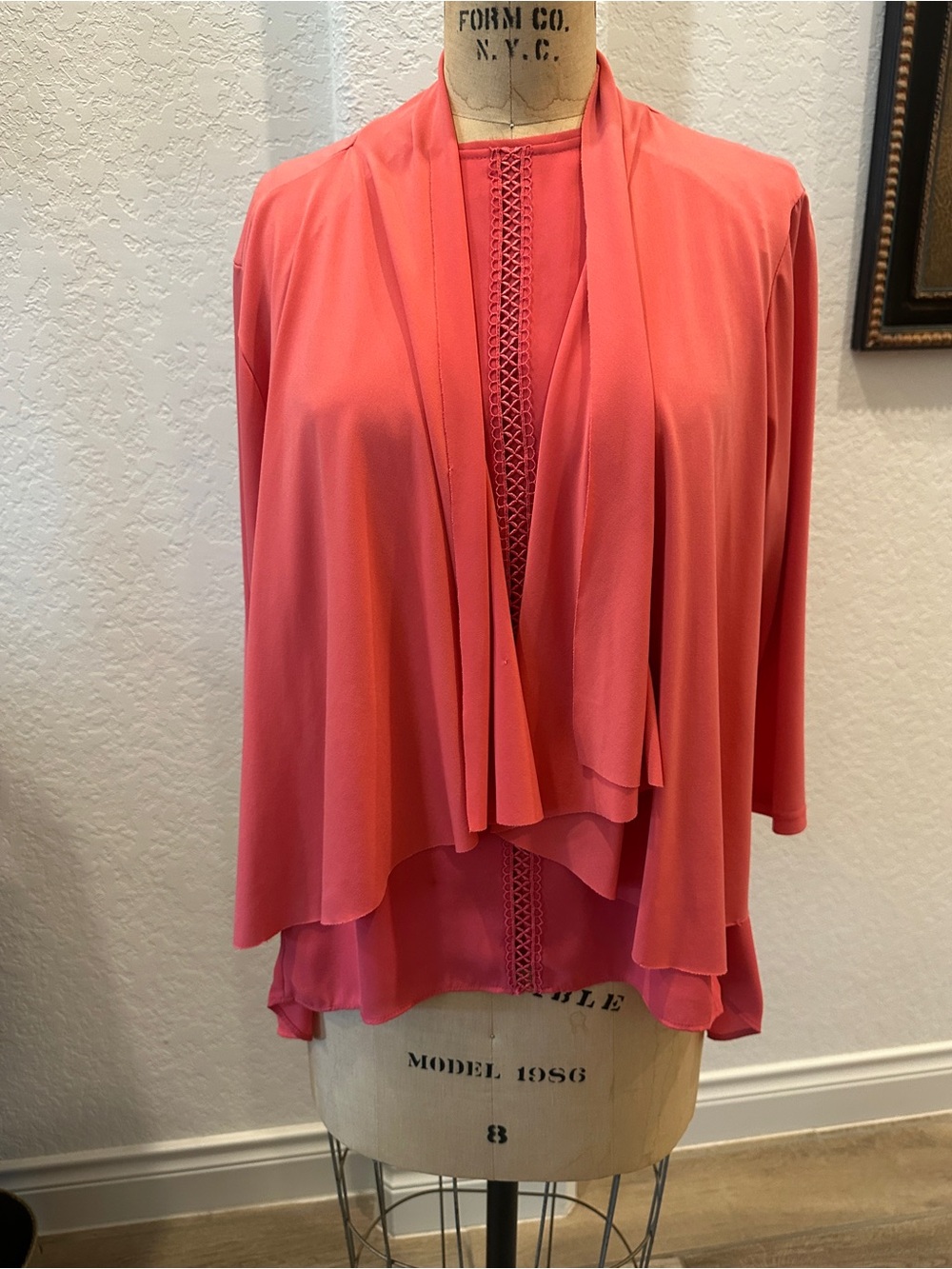 NAIF Coral Draped Open-Front Cardigan
